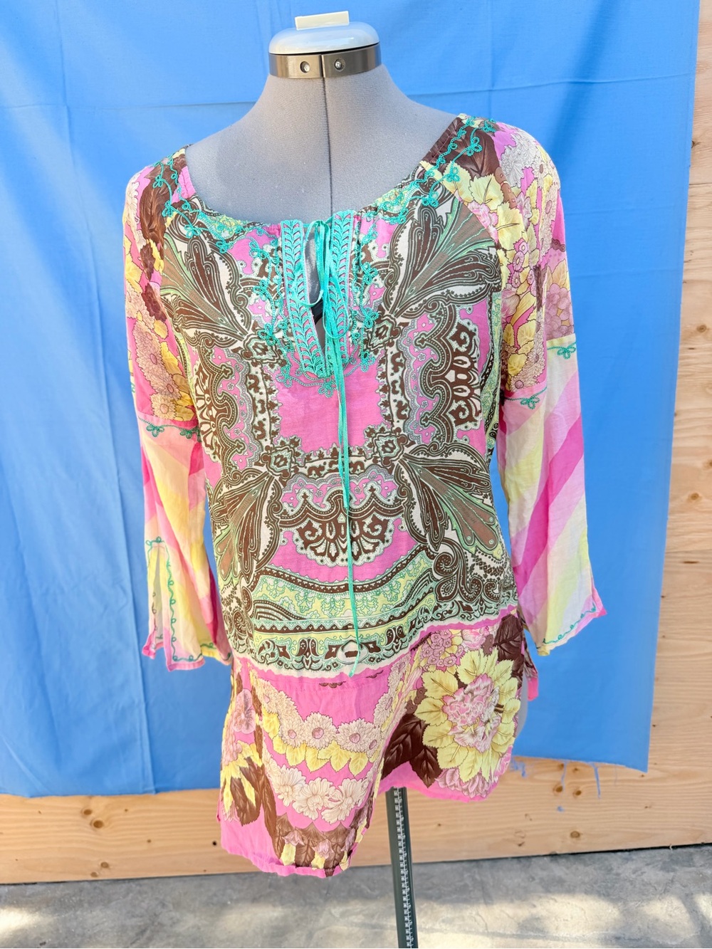 BCBGMaxAzria Pink, Turquoise & Brown Printed Tunic